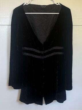 YEOHLEE New York Black Velvet V-Neck Mini Dress Tunic Satin Trim Avant Garde VTG